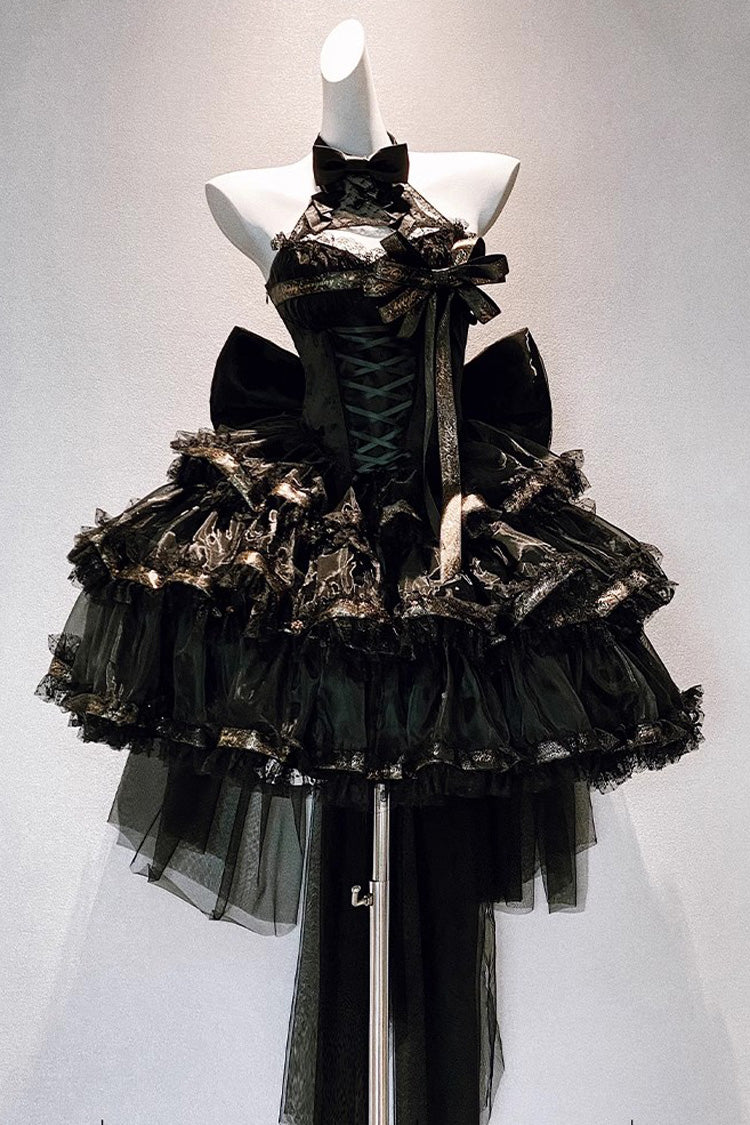 Black First Kiss Halterneck Triple-Layered Ruffle Lace Gothic Princess