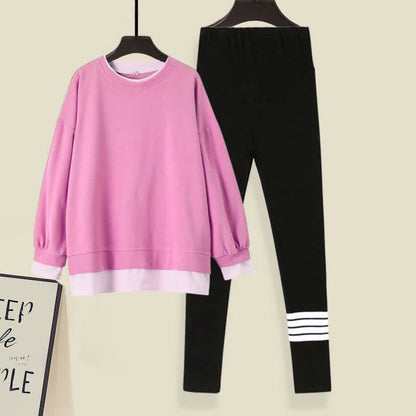 Casual Round Collar Sweatshirt Casual Leggings Set