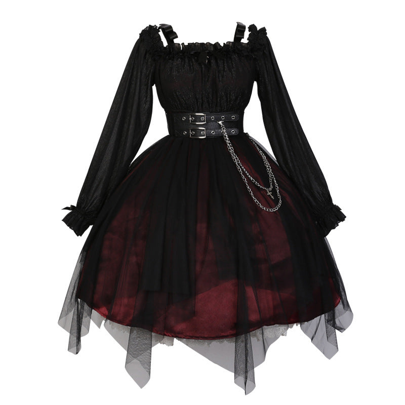 Black Chain Belt Long Sleeve Slip Lolita Dress