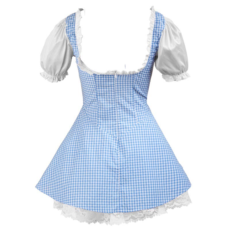 Sweet Kawaii Lattice Print Lace Up Maid Dress