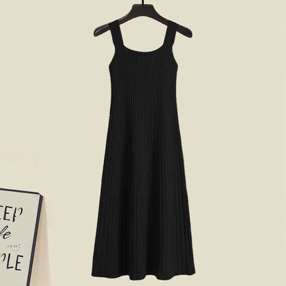 Irregular Short Sweater Slip Dress Set