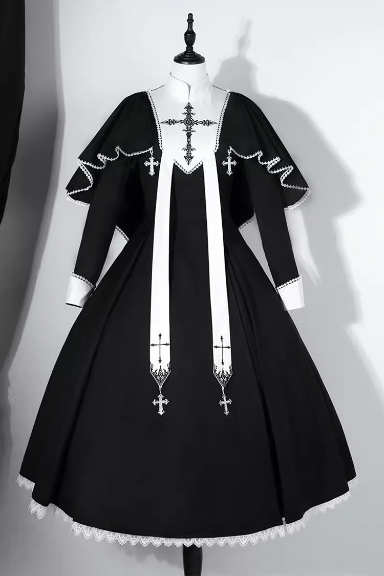 Long Sleeves Print Stitching Lace Gothic Elegant Lolita Dress