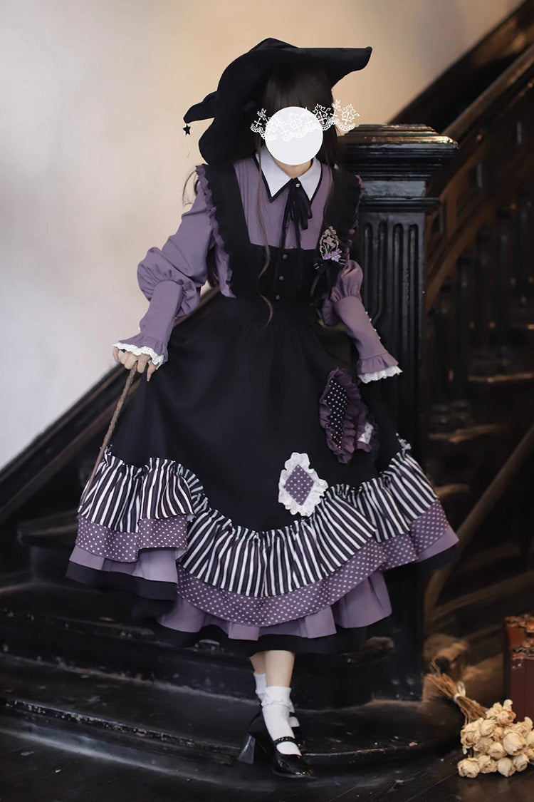 Noir Striped Double Layer Ruffle Bow Irregular JSK - Witch Academy