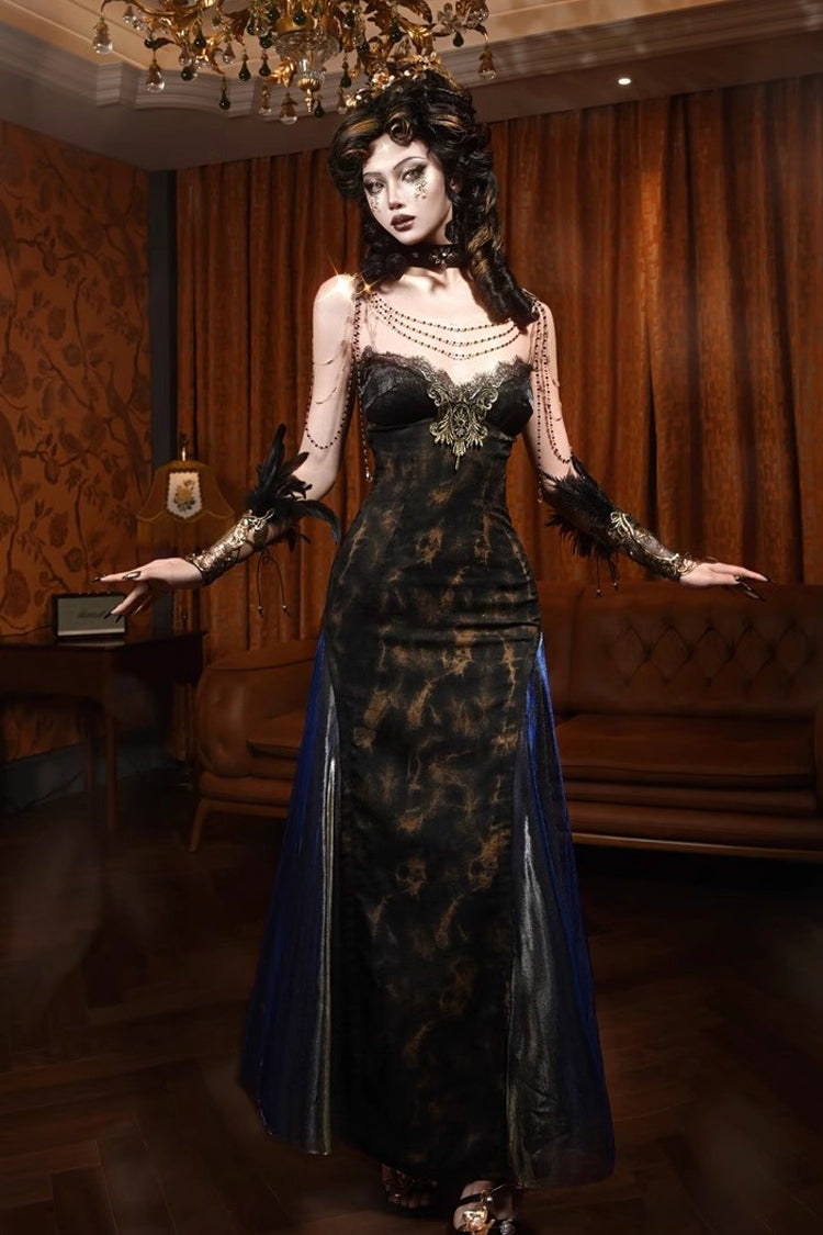 Gothic Gilded V-Collar Sleeveless Ruffle Lace Slim Lolita JSK Dress