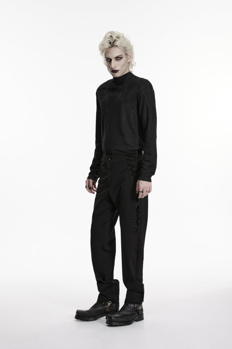 Noir Gothic Trousers with Lace-Up Sides