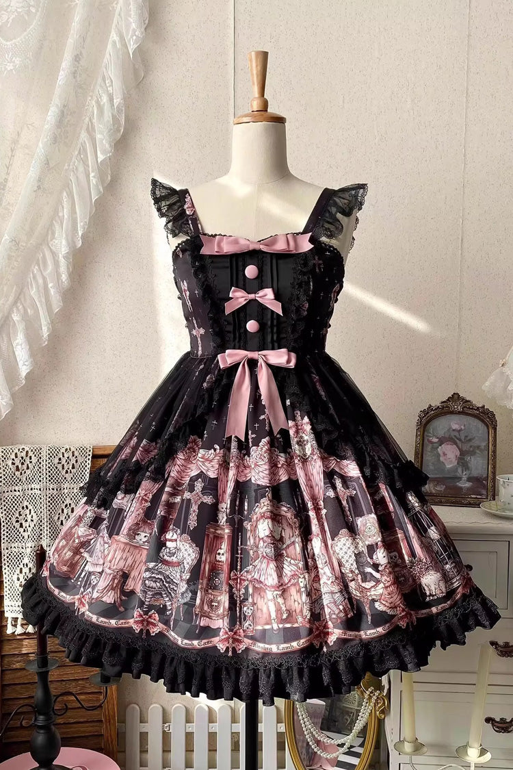 Jsk Dress with Ruffle Bowknot and Missing Lamb Print