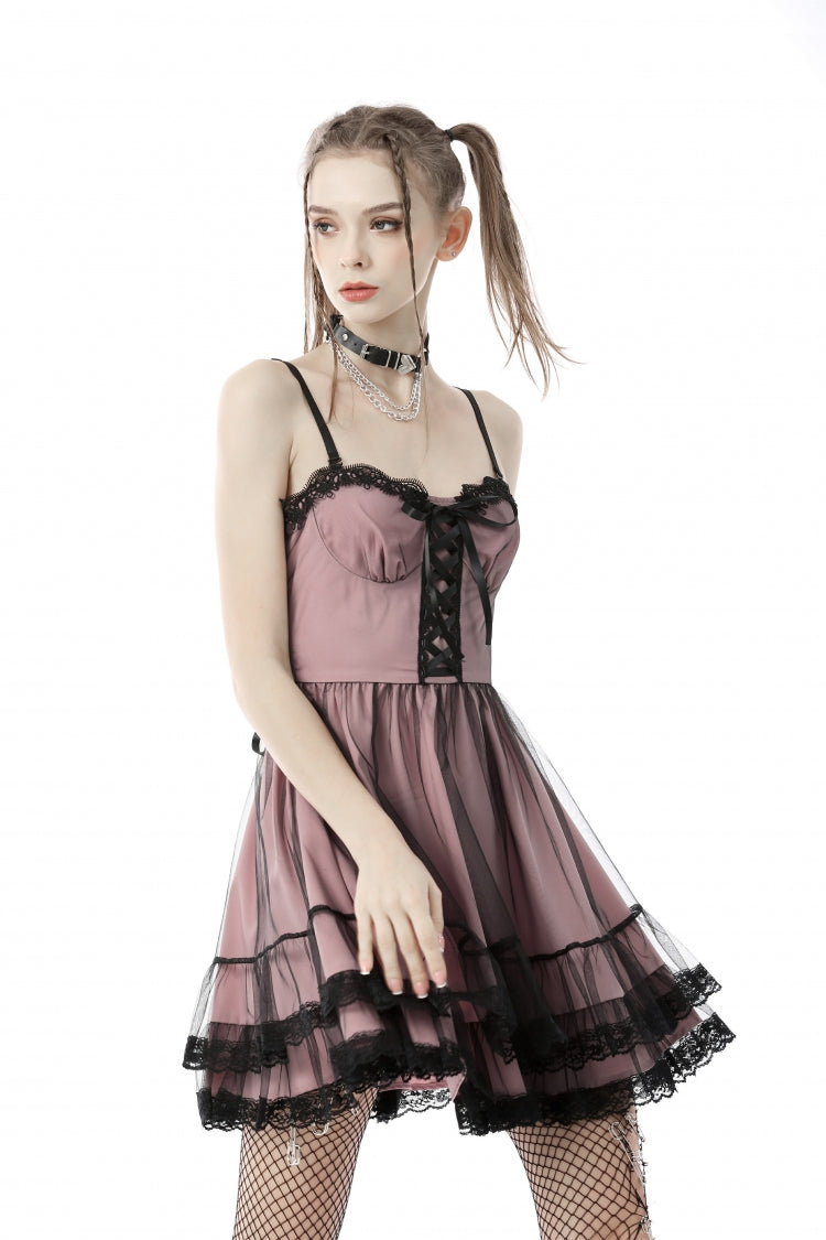Pink Sleeveless Multi-Layered Lace Women's Lolita Slip Dress Graduation Dress