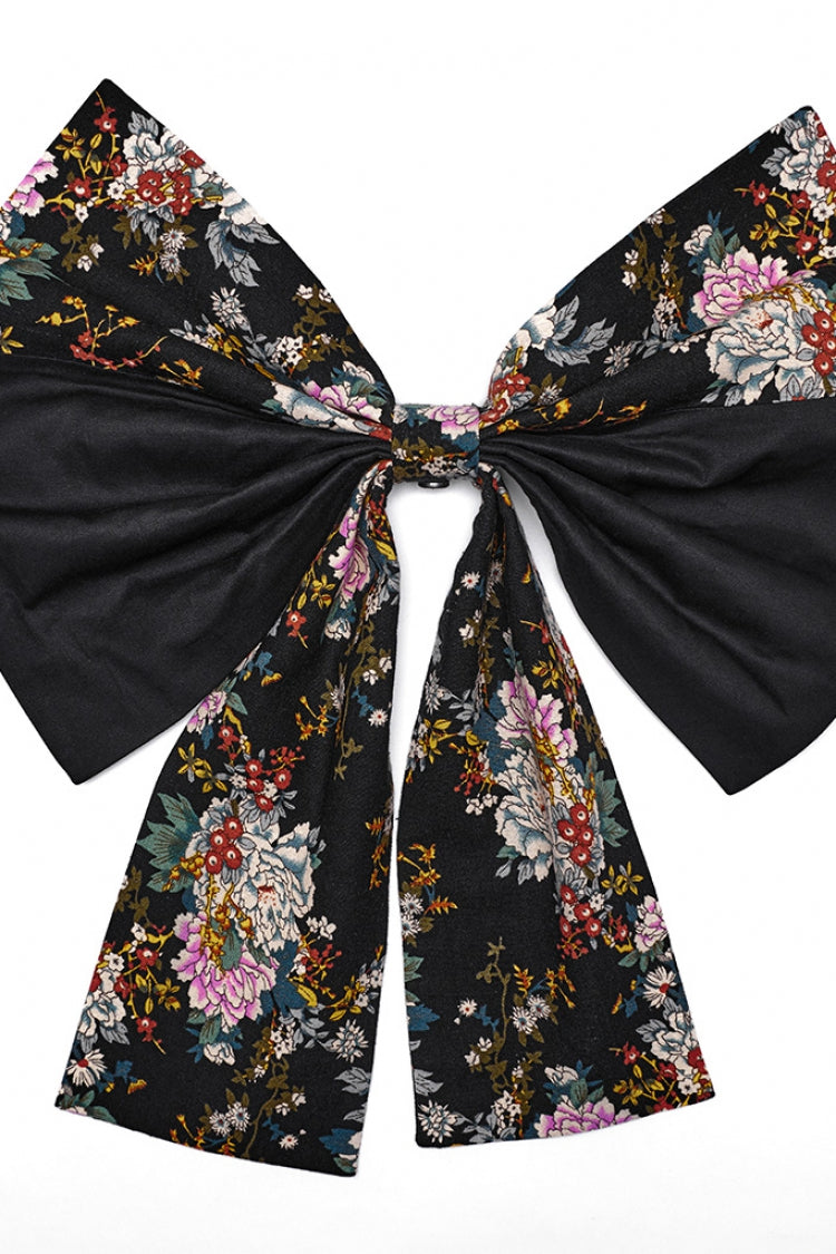 Charcoal Long Sleeve Floral Print Ruffle Gothic Kimono Dress Set