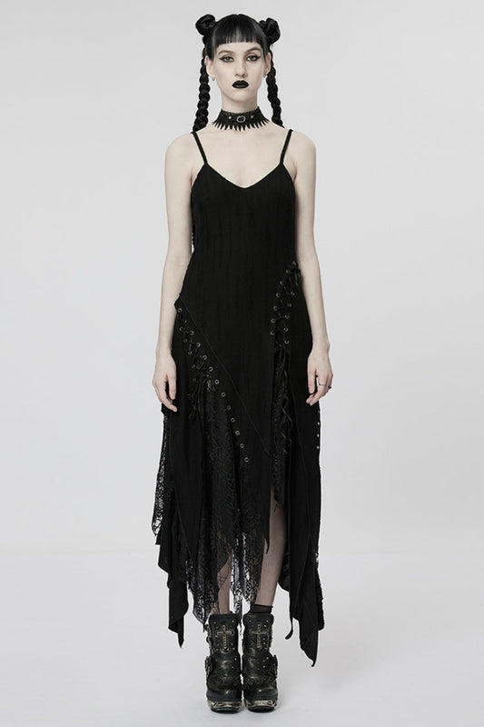 Obsidian Stitching Asymmetrical Mesh Punk Dress