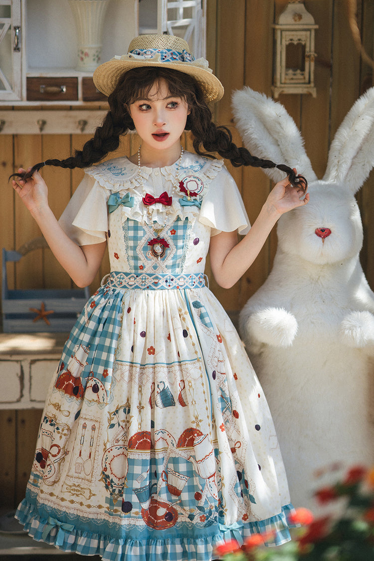 Tea Party Print Ruffle Bowknot Elegant JSK Dress
