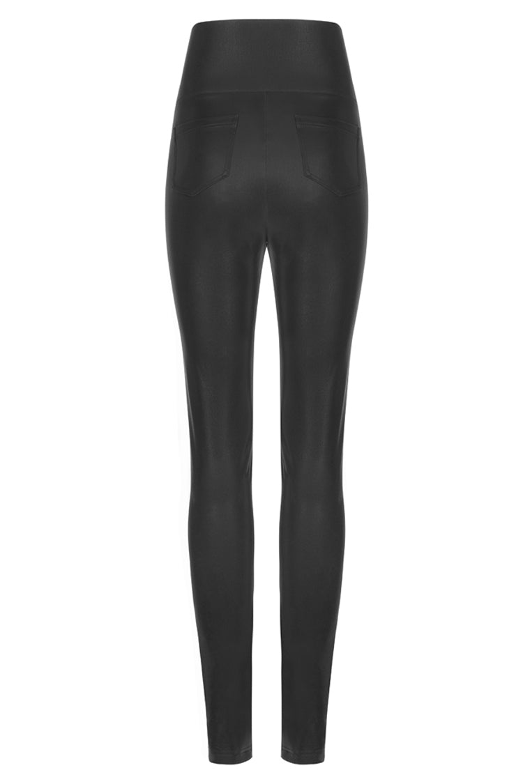 Punk Leather Pants with Bat Embroidery, Elastic Waist and Metal Zipper