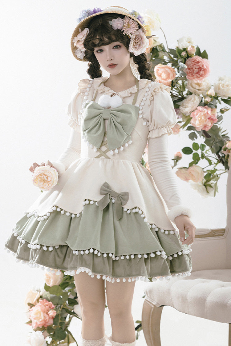 Sweet Lolita Blouse with Puff Sleeves and Hair Ball Tie, 4 Colors