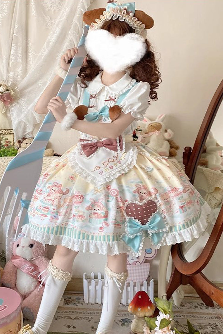 Sweet Pet Paradise Printed Ruffled Bow Vintage Strap Dress