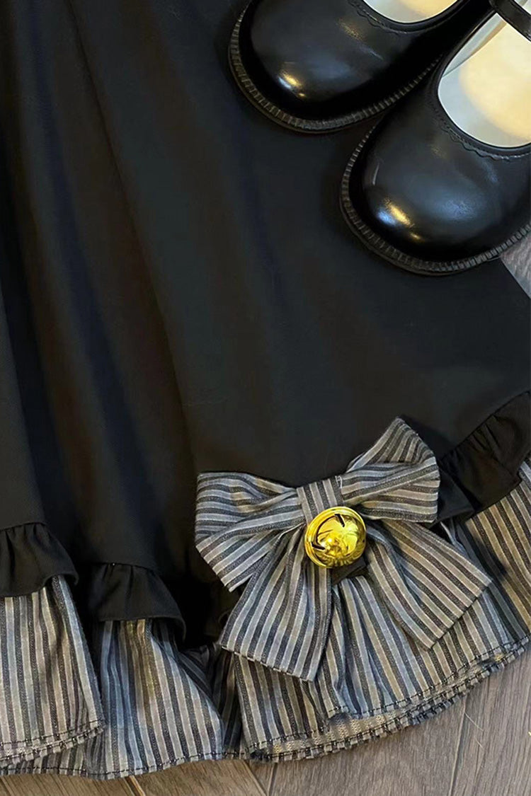 Black Ruffle Bow College Style Gothic Lolita Strap Dress