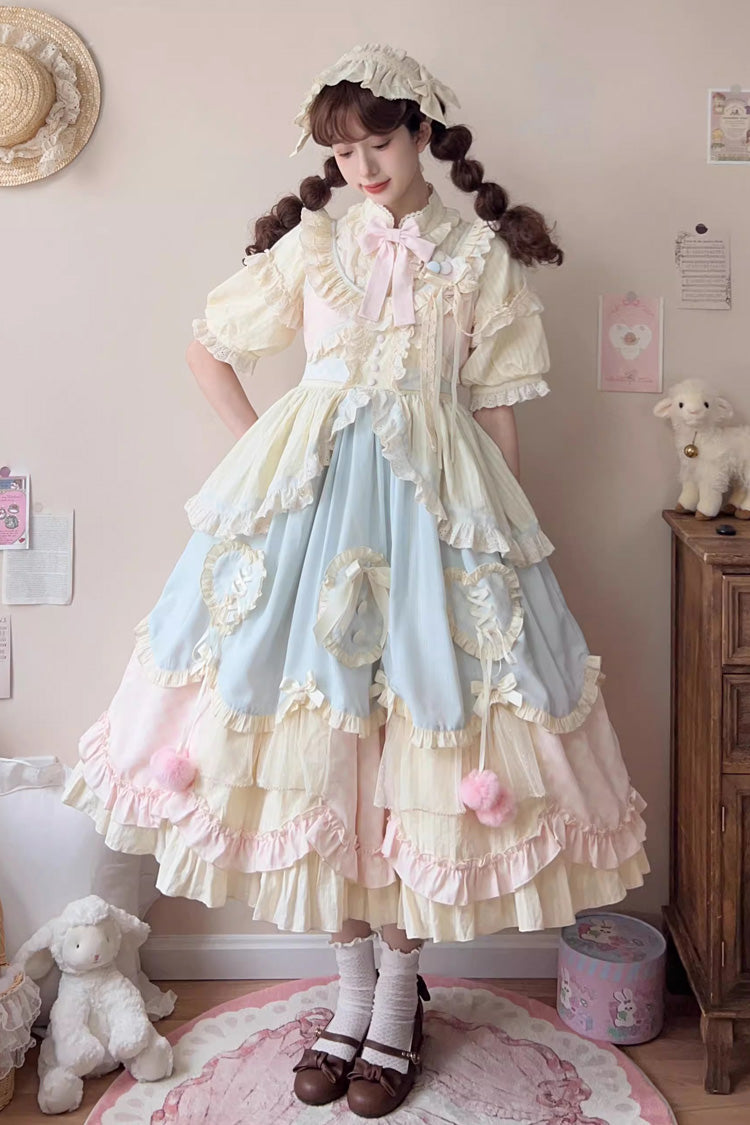 Sweet Lolita JSK Dress with Layered Ruffles and Bow