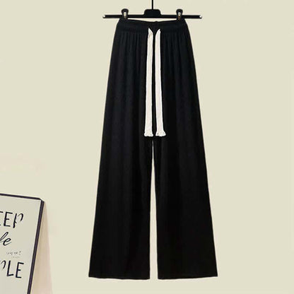 Lapel Denim T-Shirt Drawstring Pants Set