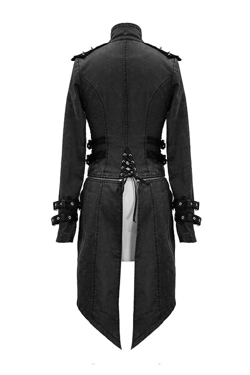 Noir Punk Coat with Spikes and Zipper Front