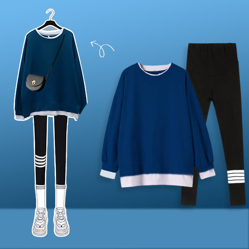 Casual Round Collar Sweatshirt Casual Leggings Set