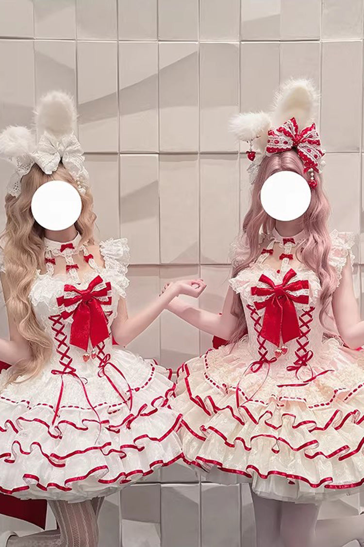 Cupid Strawberry Sleeveless Triple-Layered Ruffle Princess Ballet Sweet Lolita Dress in Two Shades