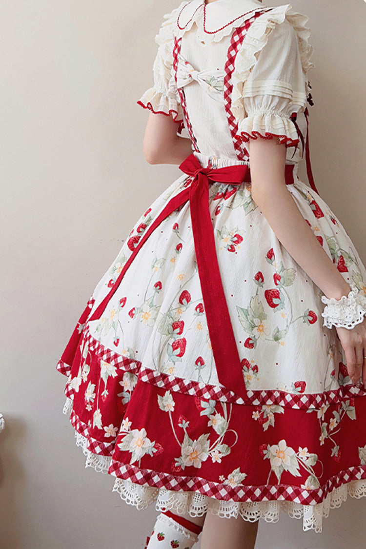 Red Strawberry Orchard Print Ruffled Sweet Lolita Strap Dress