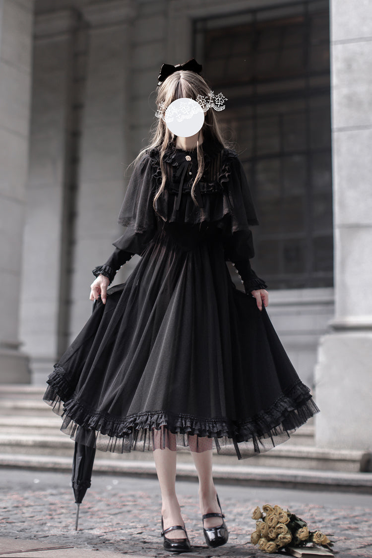 Black Enchanted Nightdream Long Sleeve Bowknot Lace Elegant Dress