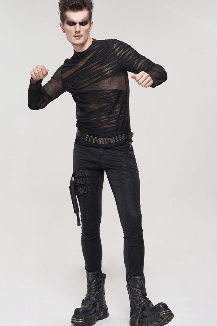 Gothic Net Yarn Sheer Perspective Bandage-Style Men's Pullover