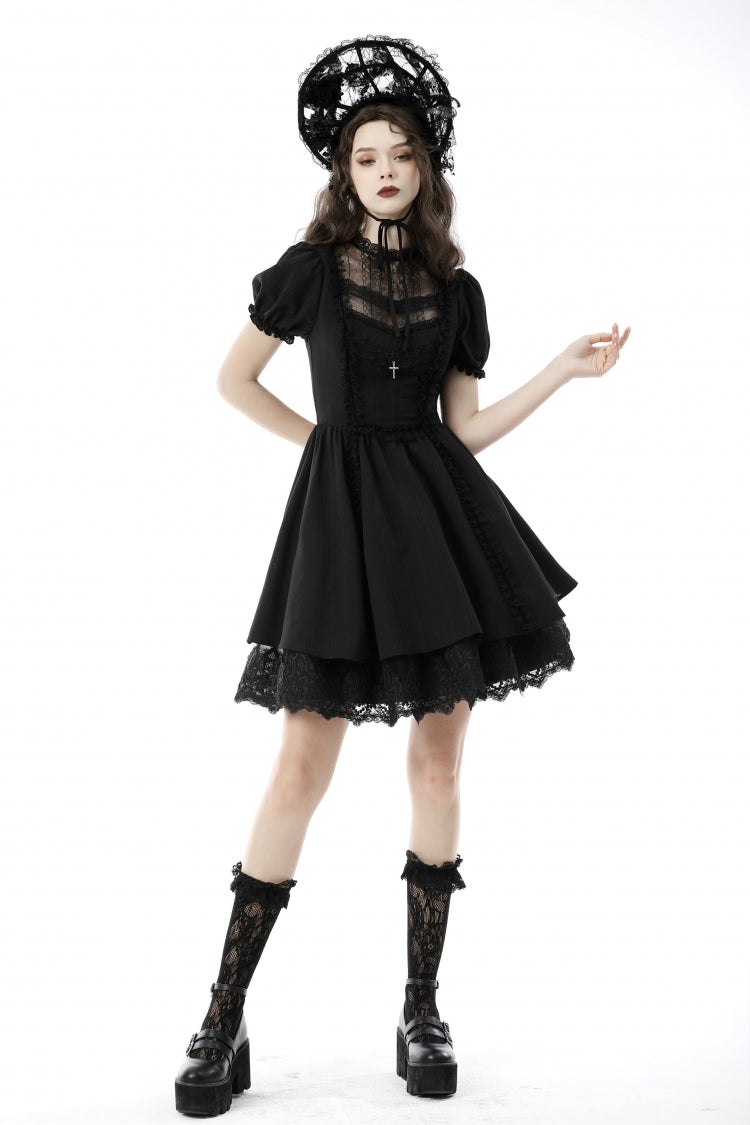 Lolita Doll Dress with Tulle and Puff Sleeves