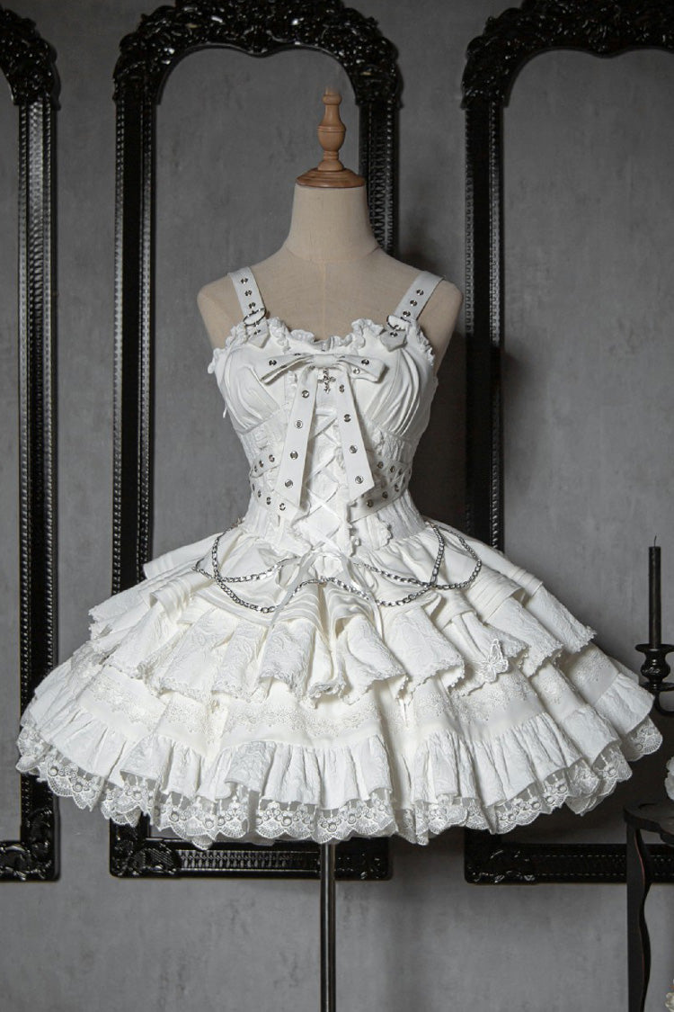 Triple-Layered Ruffled Lace-Up Gothic JSK Dress in 6 Colors - Covenant Cross