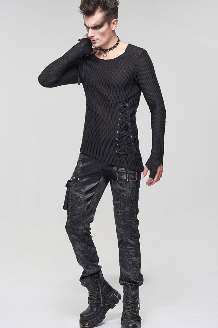 Gothic Asymmetric Drawstring Coarse Net Men's Shirt