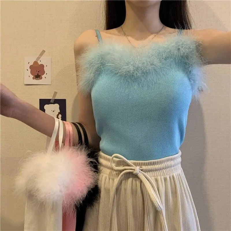 90s-Princess Feather Pastel Kawaii Aesthetic Knit Top MK18534