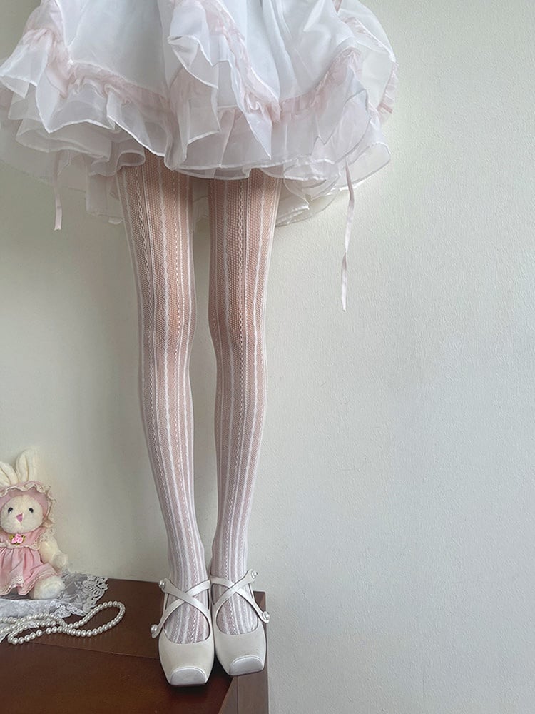 White Hollow-out Y2K Tights