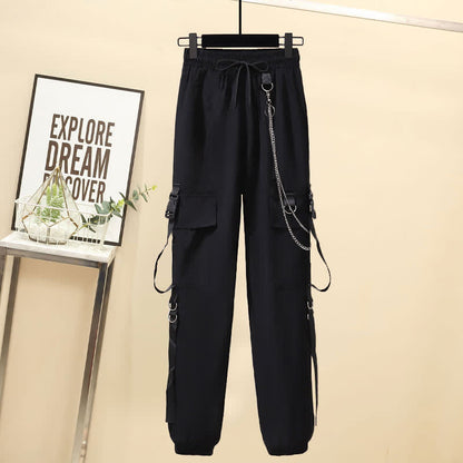 Black Buckle Pocket Vest T-Shirt Chain Cargo Shorts Pants modakawa