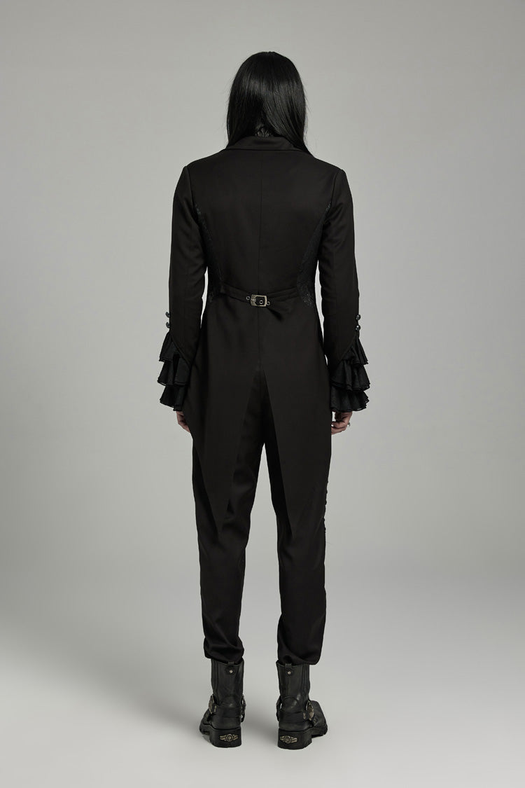 Men's Gothic Coat with Bat Collar, Ruffles and Swallow Tail