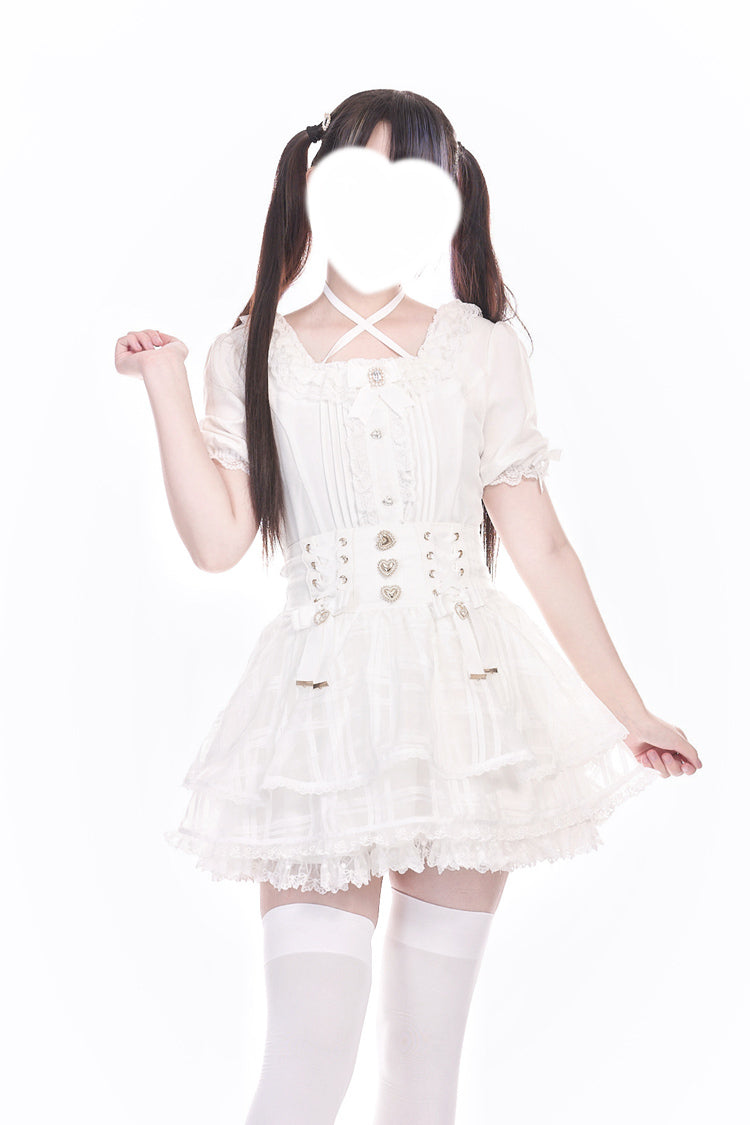 Triple-Layered Bow Lace-Up Organza Sweet Jirai Kei Skirt