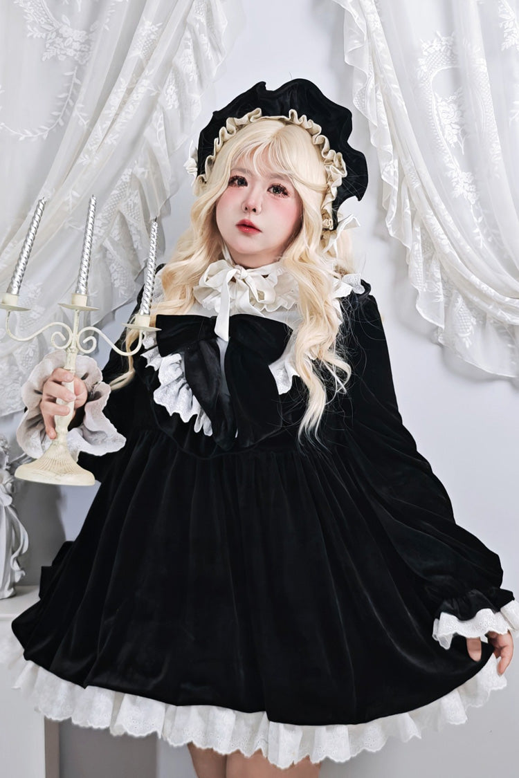Stand Collar Long Sleeves Ruffled Bow Gothic Plus Size Lolita Dress
