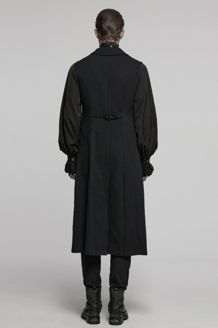 Men's Gothic Long Vest with Batlike Collar & Buckle Detail