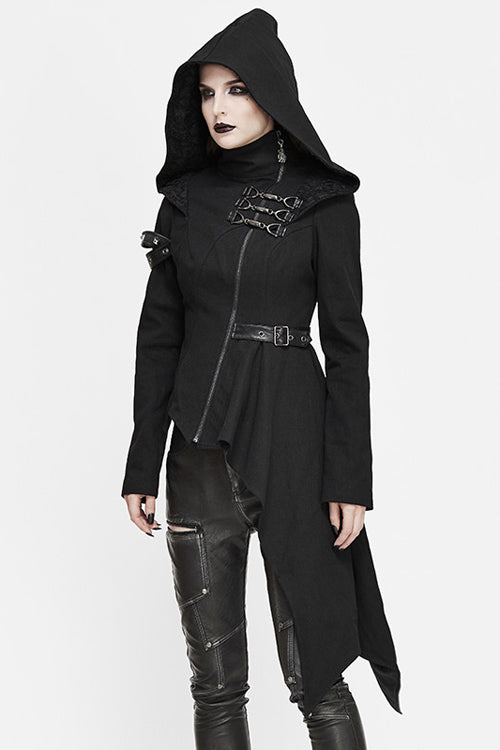 Women's Punk Jacket with Hooded Asymmetrical Zipper Design