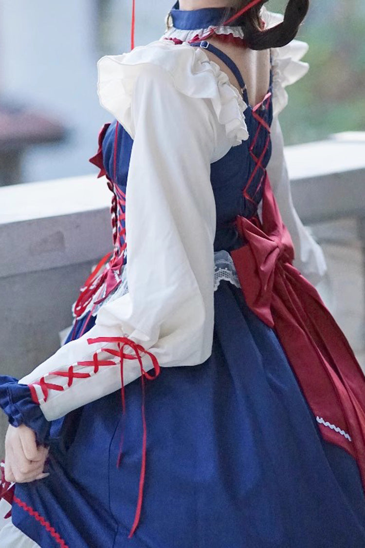 White-Blue Long Sweet Lolita Ruffle Cardigan Bowknot Dress