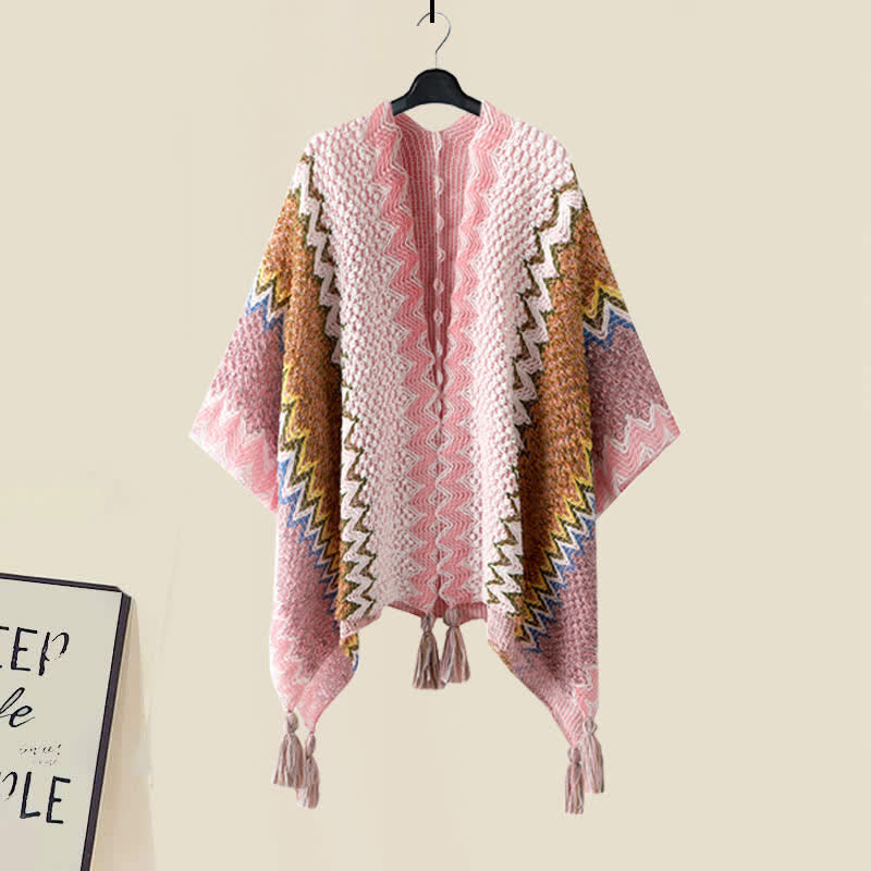 Pink Boho Tassel Shawl Wrap Slip Dress