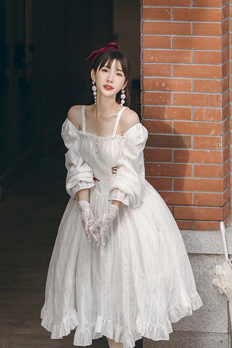 Ivory Boat Neck Ruffled Long-Sleeved Lolita Gown