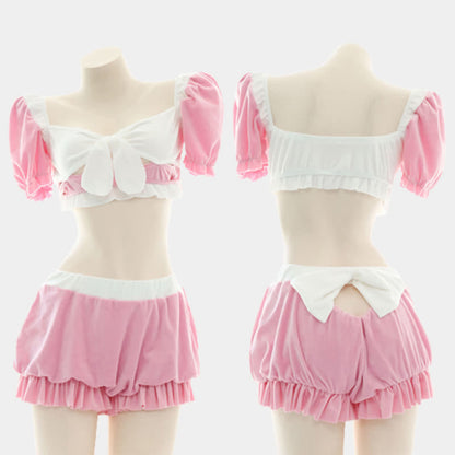 Pink Sweet Bow Knot Maid Lingerie Set