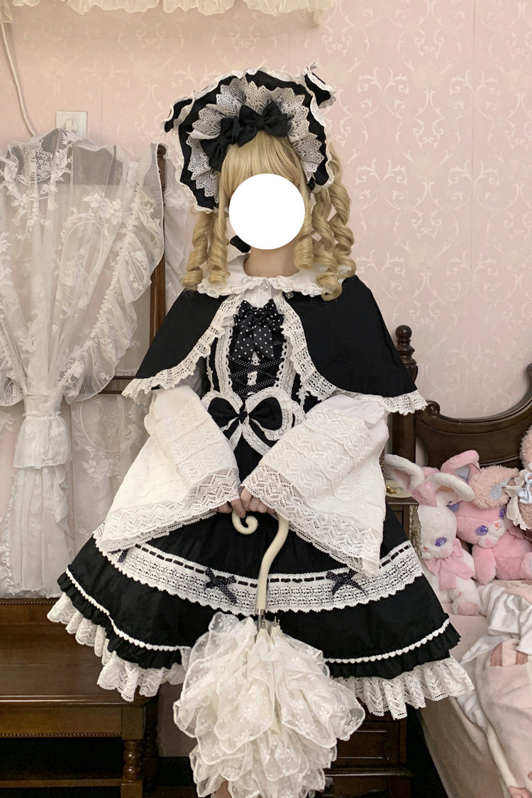 Black/White [Bobo Bunny Doll] Ruffled Bow Lace-Up Sweet Lolita Jsk Dress