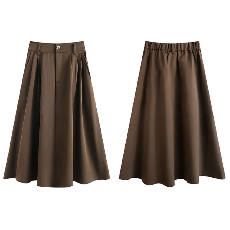 Brown Bow Knot Sleeve Shirt High Waist Skirt