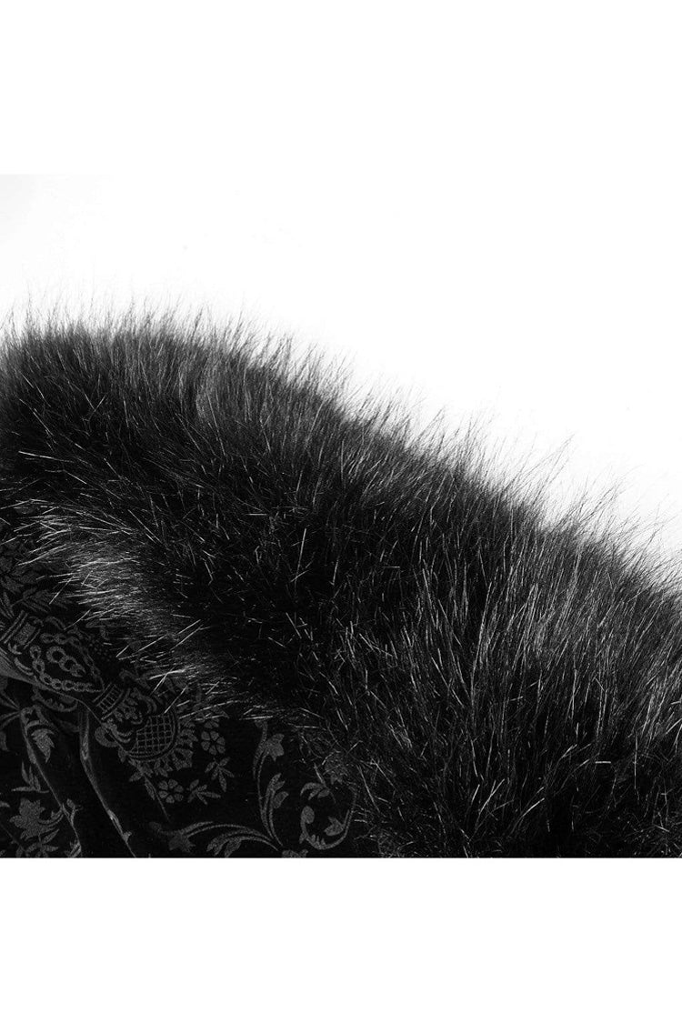 Gothic Fur Hood Fuzzy Ball Bandage Long Cloak for Women