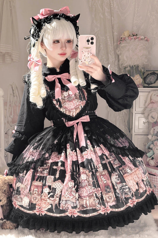 Skirt with Ruffle Bowknot and Missing Lamb Print
