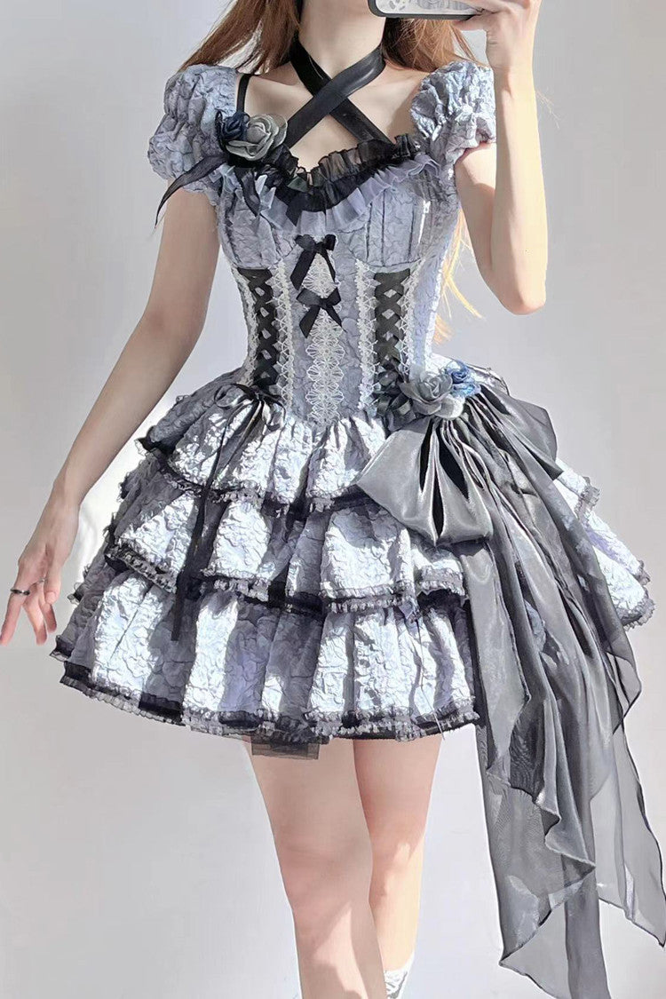 Black Blue Medea Kiss Short-Sleeved Gothic OP