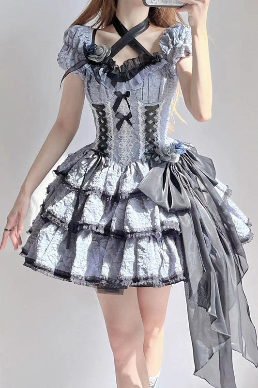 Black Blue Medea Kiss Short-Sleeved Gothic OP