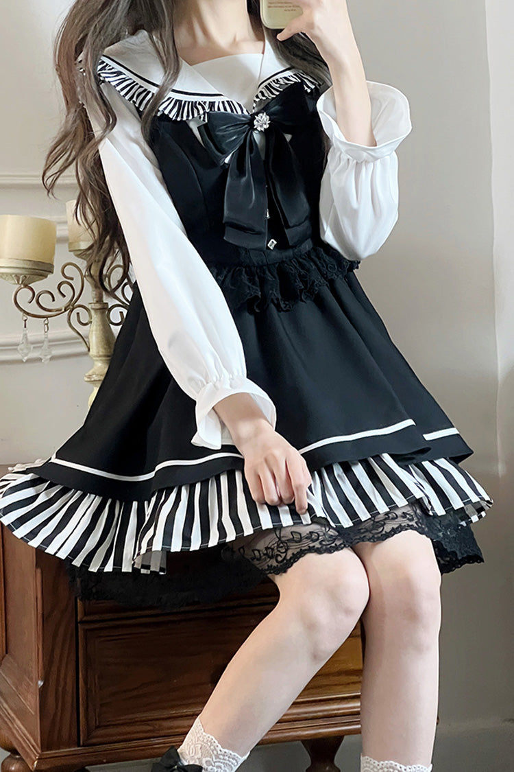 Noir Striped Bow Lace Jirai Kei JSK - Twilight Song