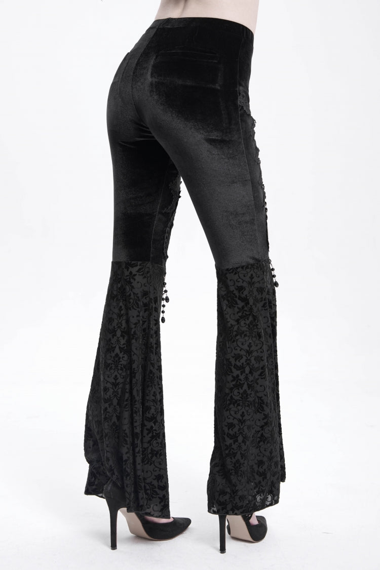 Floral Embroidered Flared Gothic Pants with Cutout Design for Women