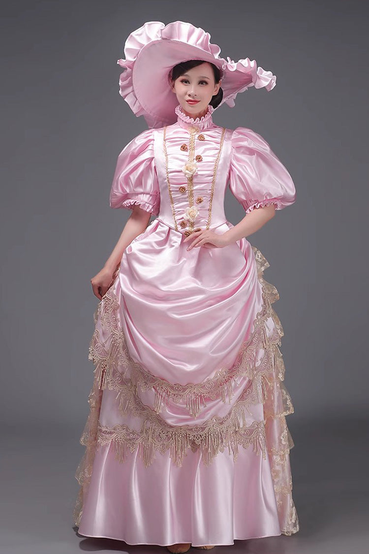 Ruffled Victorian Dress with Layered Textile - European